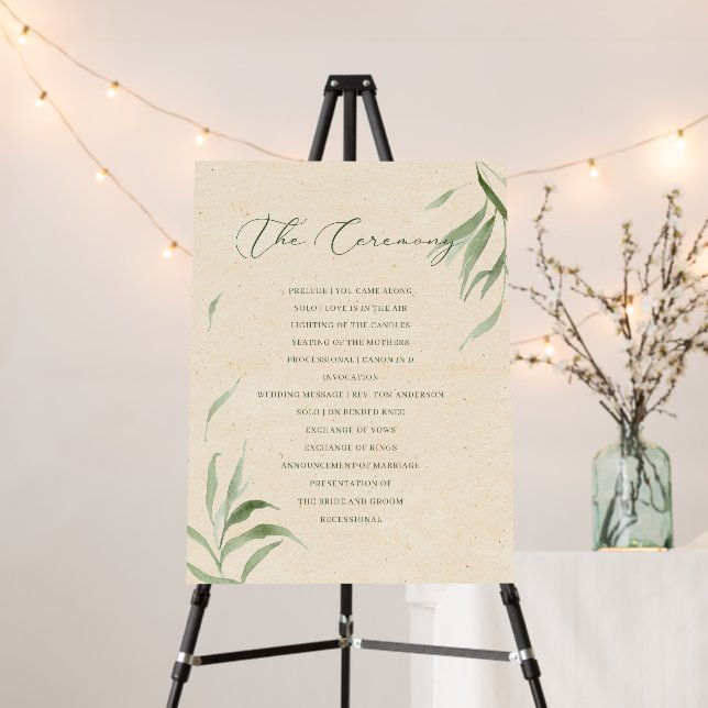 Simple Dusty Greenery Leaves Wedding Ceremony Foam Board (In Situ (Stand))