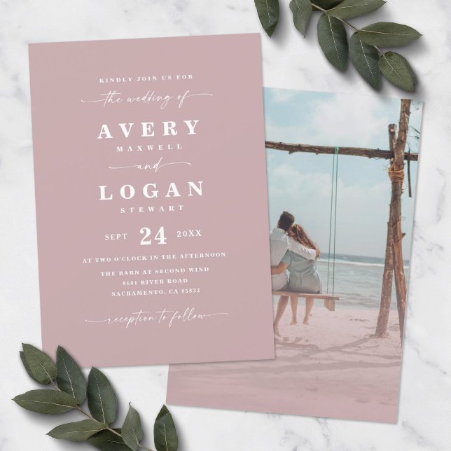 Simple Dusty Mauve Wedding Invitation with Photo (Creator Uploaded)