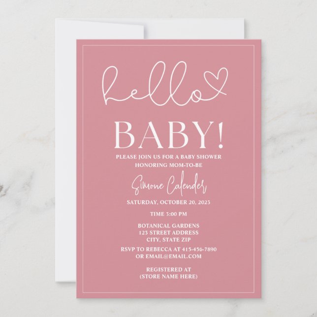 Simple Dusty Pink Baby Shower Invitation (Front)