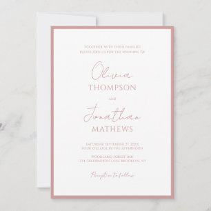 Simple Dusty Pink Border Script Wedding Invitation