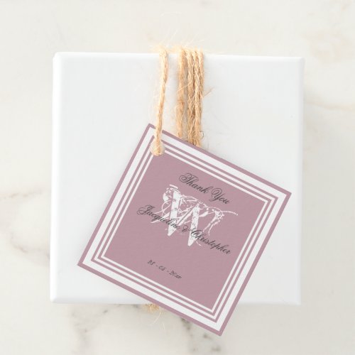 Simple Dusty Pink Chic Modern Monogram Thank You  Favor Tags