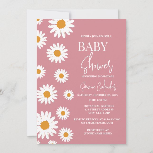 Simple Dusty Pink Daisy Baby Shower Invitation (Front)