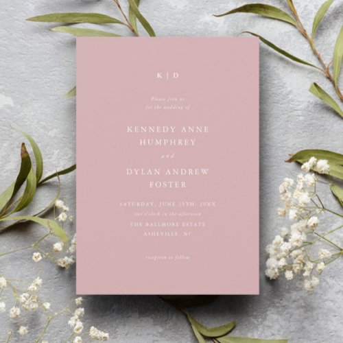 Simple Dusty Pink Elegant Wedding Invitation