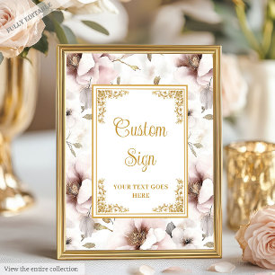 Simple dusty pink flowers and gold wedding custom  poster