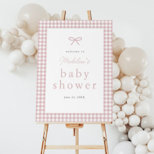 Simple Dusty Pink Gingham Girl Baby Shower Welcome Foam Board