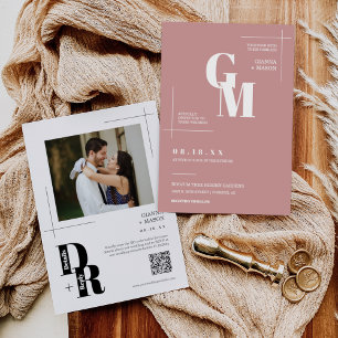 Simple Dusty Pink Modern Minimal Wedding QR Code Invitation