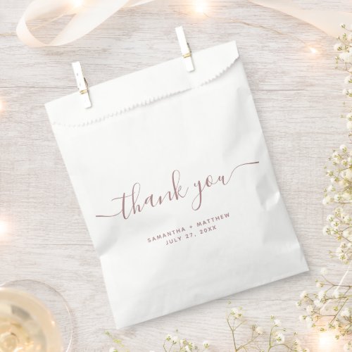 Simple Dusty Pink Thank You Elegant Script Wedding Favor Bag