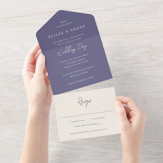 Simple Dusty Purple Modern Wedding All In One Invitation (Tearaway)