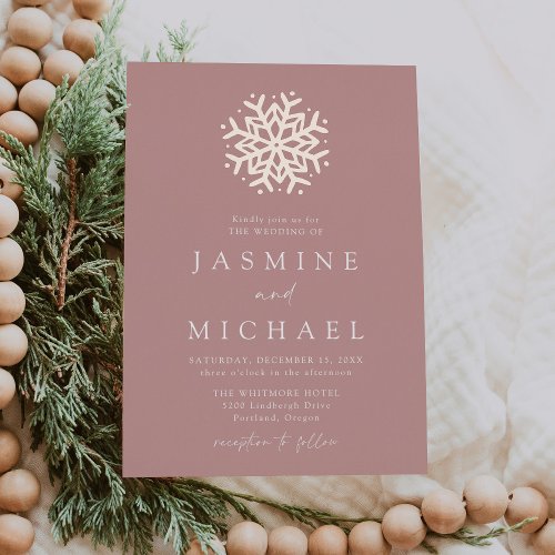 Simple Dusty Rose and Rose Gold Snowflake Wedding Foil Invitation