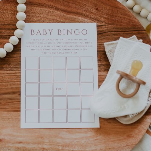 Simple Dusty Rose Baby Shower Baby Bingo Card