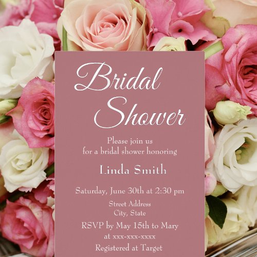 Simple Dusty Rose Bridal Shower Foil Invitation