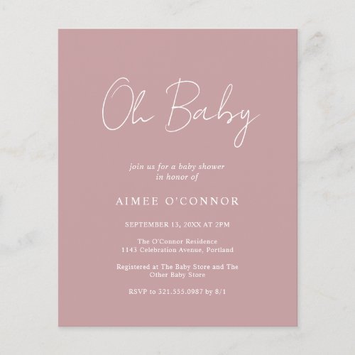 Simple Dusty Rose Budget Baby Shower Invitation