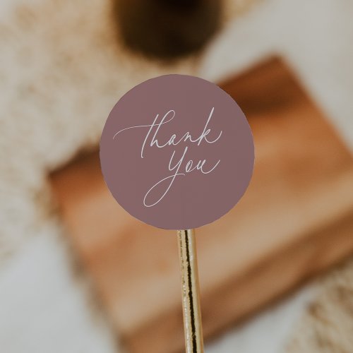 Simple Dusty Rose Calligraphy Script Thank You Classic Round Sticker