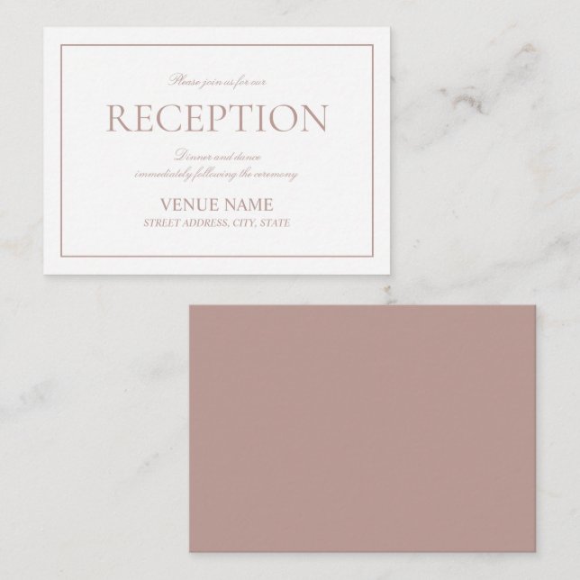 Simple Dusty Rose Elegant Script Wedding Reception Enclosure Card (Front/Back)