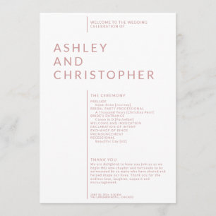 Simple Dusty Rose Isolated Names Wedding Ceremony Program