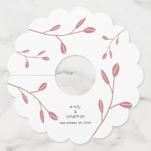 Simple Dusty Rose Leaves Names Date Wedding Wine Glass Tag