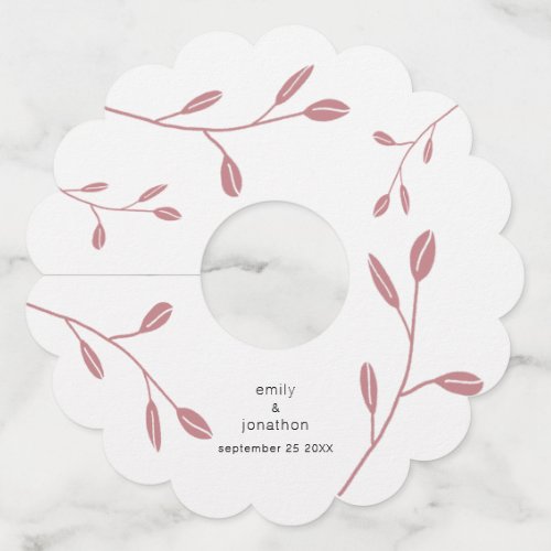 Simple Dusty Rose Leaves Names Date Wedding Wine Glass Tag