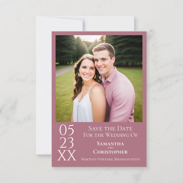 Simple Dusty Rose Modern Minimalist Photo Wedding Save The Date (Front)