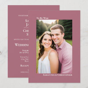 Simple Dusty Rose or Mauve Vertical Photo Wedding Invitation