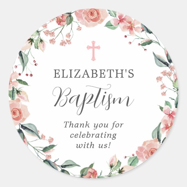 Simple Dusty Rose Pink Baptism Thank You Favor Classic Round Sticker (Front)