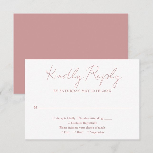 Simple Dusty Rose Pink Elegant Script Wedding RSVP Card (Front/Back)