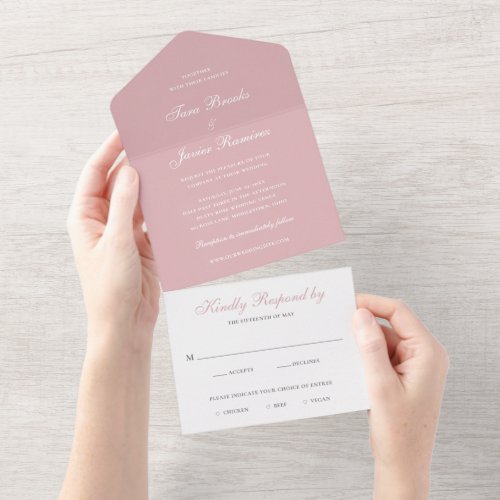 Simple Dusty Rose Pink Elegant Wedding  All In One Invitation