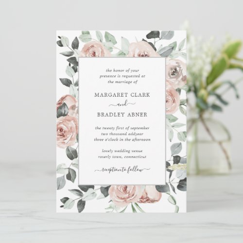 Simple Dusty Rose Pink Floral Elegant Wedding Invitation