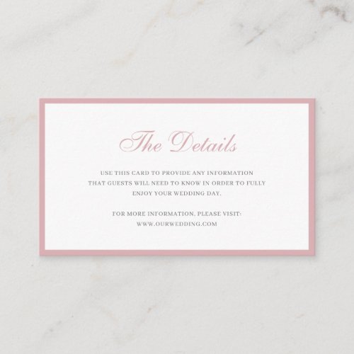Simple Dusty Rose Pink Formal Wedding Details Encl Enclosure Card