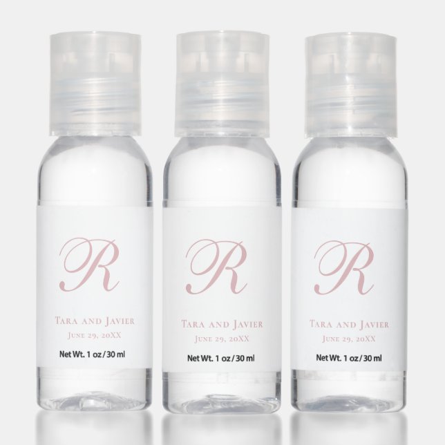 Simple Dusty Rose Pink Monogram Elegant Wedding Hand Sanitizer (Set)