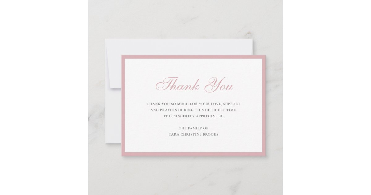 Simple Dusty Rose Pink Sympathy Funeral Thank You Card | Zazzle