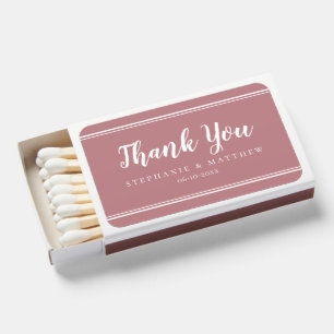 Simple Dusty Rose Pink Thank You Wedding Favor Matchboxes