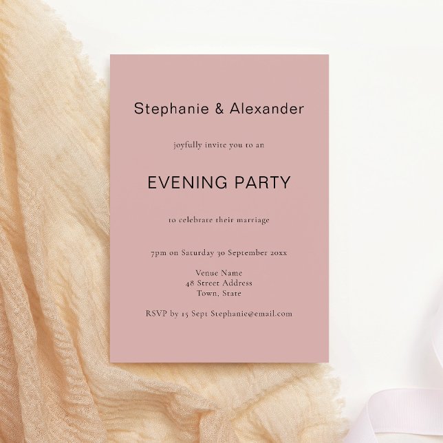 Simple Dusty Rose Pink Wedding Evening Party Invitation (Creator Uploaded)