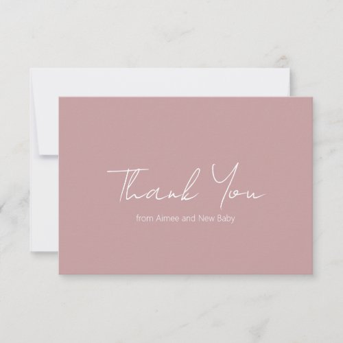 Simple Dusty Rose Rustic Script Modern Baby Shower Thank You Card