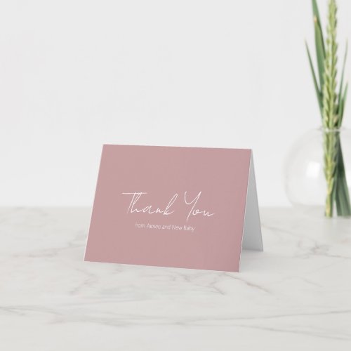 Simple Dusty Rose Rustic Script Modern Baby Shower Thank You Card