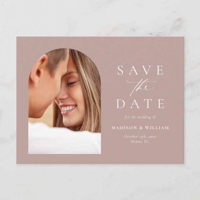 Simple Dusty Rose Save The Date Postcard (Front)