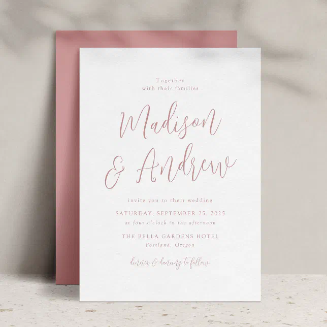 Simple Dusty Rose Script Wedding Invitation | Zazzle