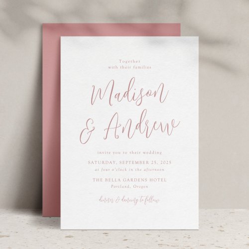 Simple Dusty Rose Script Wedding Invitation