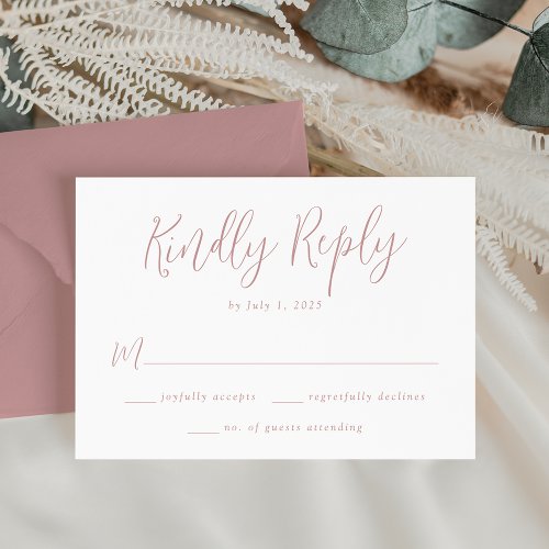 Simple Dusty Rose Script Wedding RSVP Card
