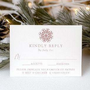 Simple Dusty Rose Snowflake Meal Choice Wedding RSVP Card