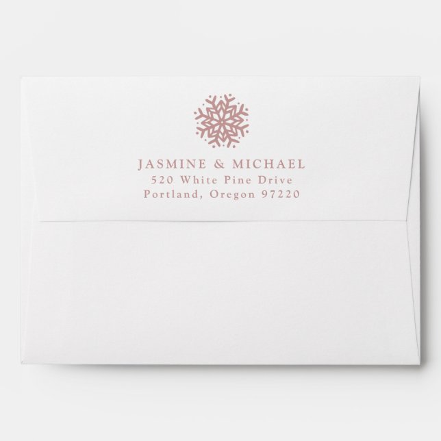Simple Dusty Rose Snowflake Wedding Return Address Envelope (Back (Top Flap))