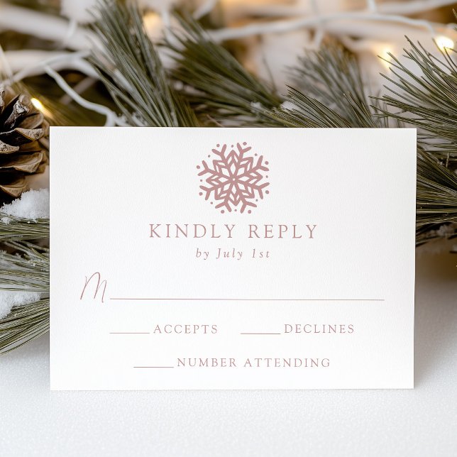 Simple Dusty Rose Snowflake Wedding RSVP Card (Creator Uploaded)