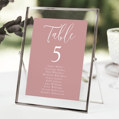 Simple Dusty Rose Table Number Seating Chart