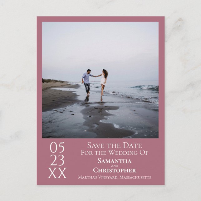 Simple Dusty Rose Wedding Save the Date Photo Postcard (Front)
