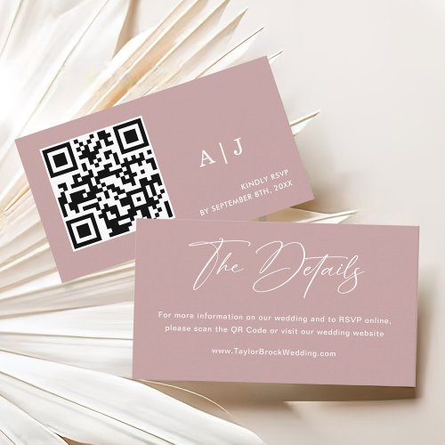 Simple Dusty Rose Wedding Website Qr Code Enclosure Card