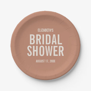 Simple Dusty Terracotta Typography Bridal Shower Paper Plates