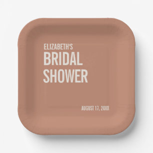 Simple Dusty Terracotta Typography Bridal Shower Paper Plates