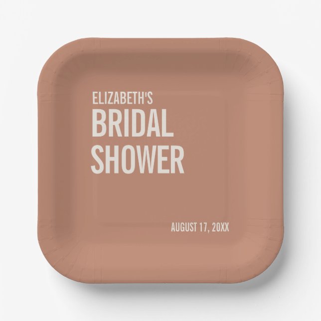 Simple Dusty Terracotta Typography Bridal Shower Paper Plates (Front)