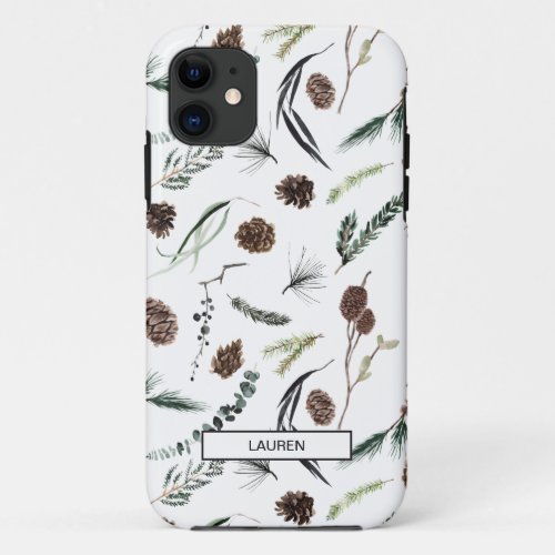 Simple Dusty Winter Watercolor Name Pattern iPhone 11 Case