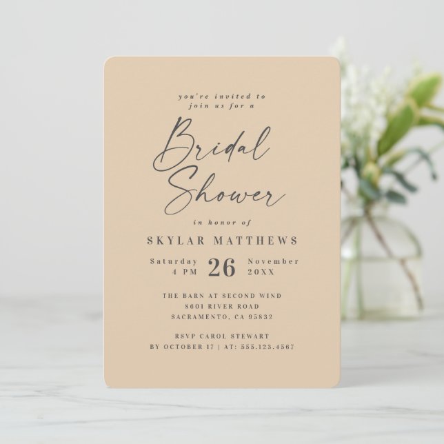 Simple Dusty Yellow Solid Color Bridal Shower Invitation (Standing Front)