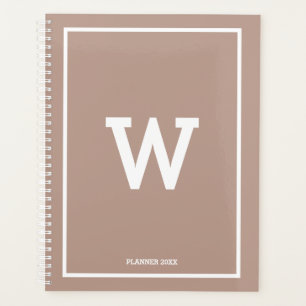 Simple Earthy Beige Toned Initial Monogram Monthly Planner